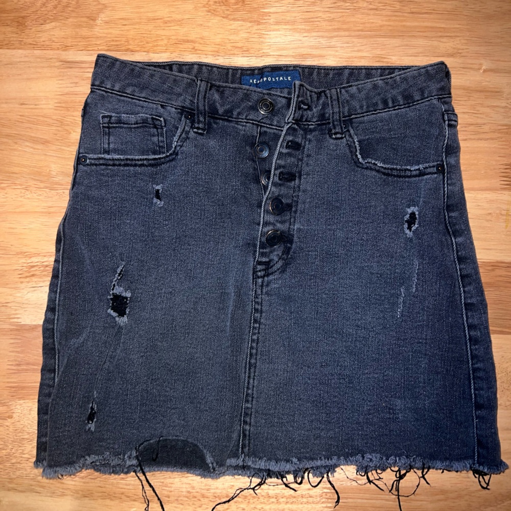 Aeropostale Black Distressed Denim Skirt